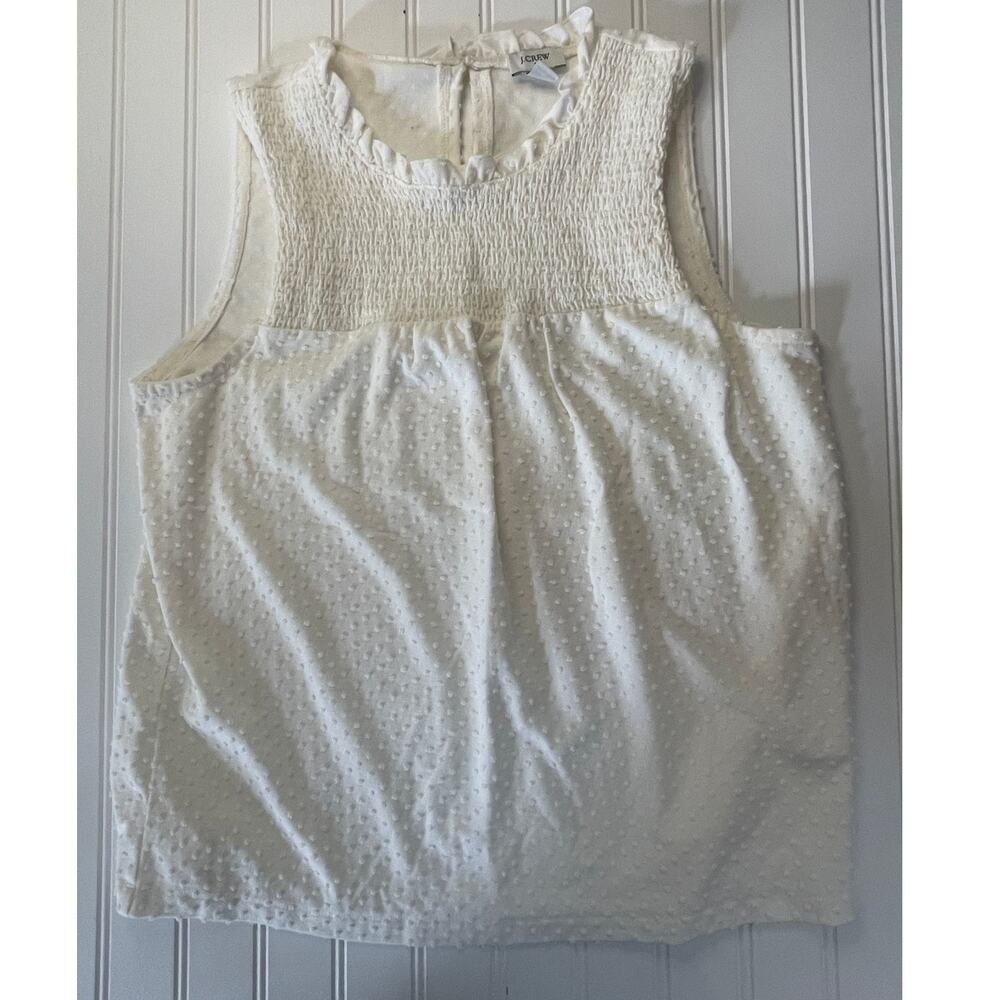 J Crew Cream Textured Sleeveless Top Ruffles Flowy Size Womens Medium